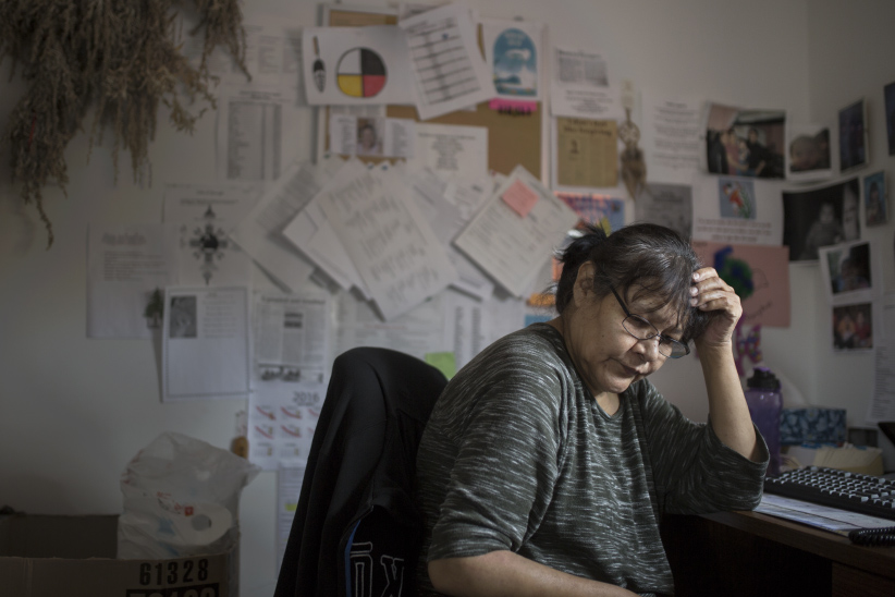 Catherine Taypaywakejick, Roderick’s sister, at the Wellness Centre in the community of Grassy Narrows, Ontario. (Photograph by Nick Iwanyshyn)